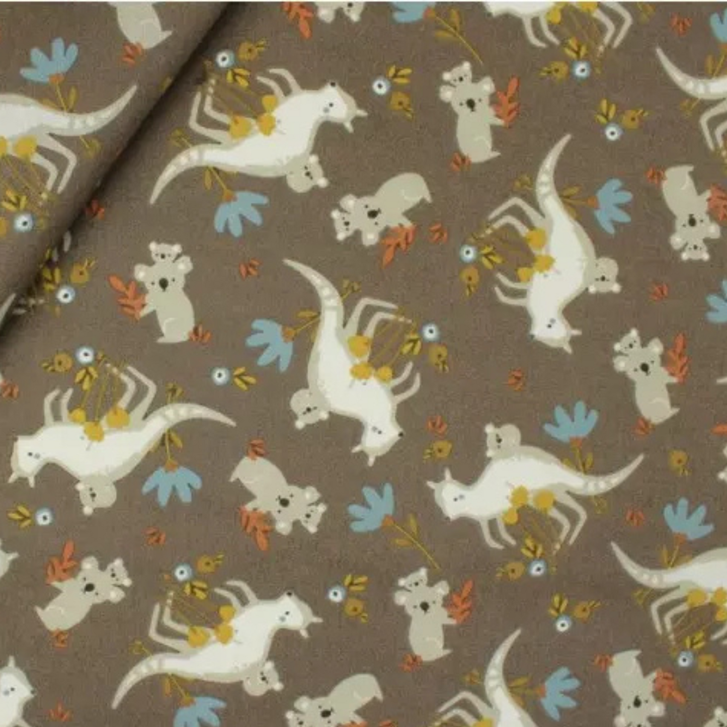 Coupon 50x50cm - Tissu coton Motif kangourous et koalas