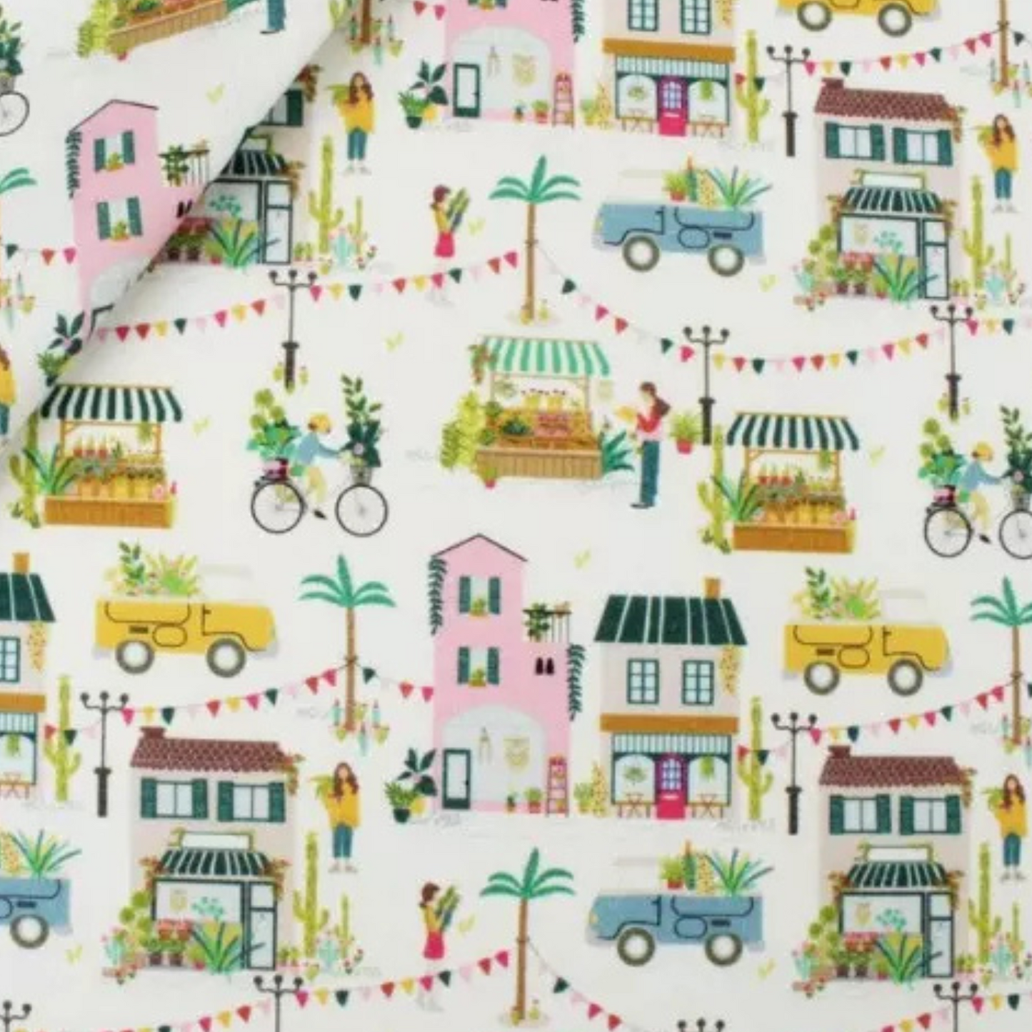 Coupon 50x50cm - Tissu coton Motif village en fleurs