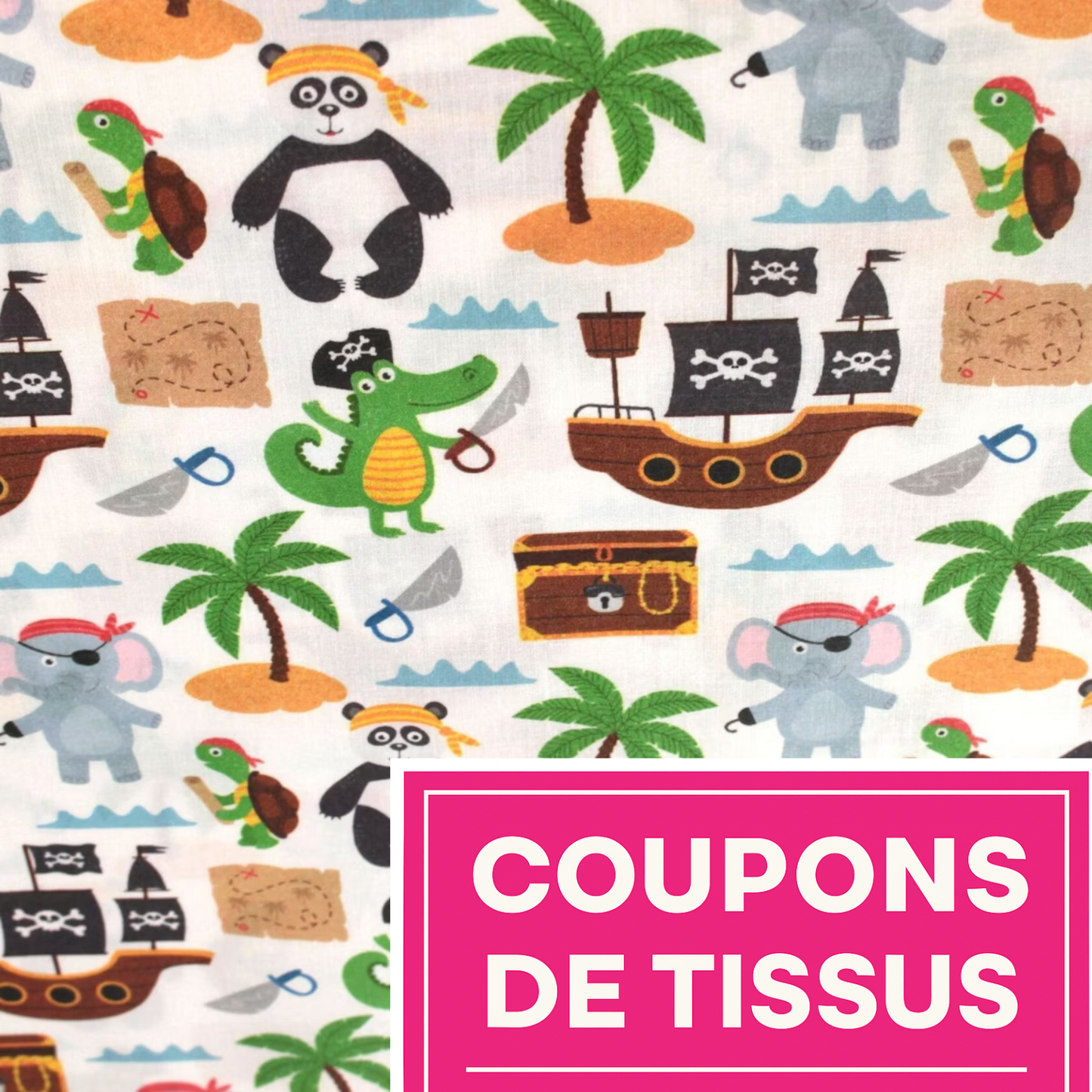 Coupon 45x45cm - Tissu coton Motif animaux pirates