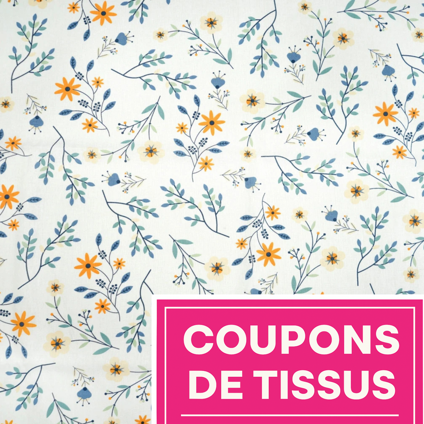 Coupon 50x50cm - Tissu coton Motif fleurs