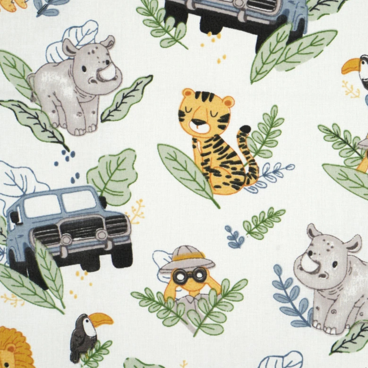 Coupon 50x50cm - Tissu coton Motif safari en afrique fond blanc