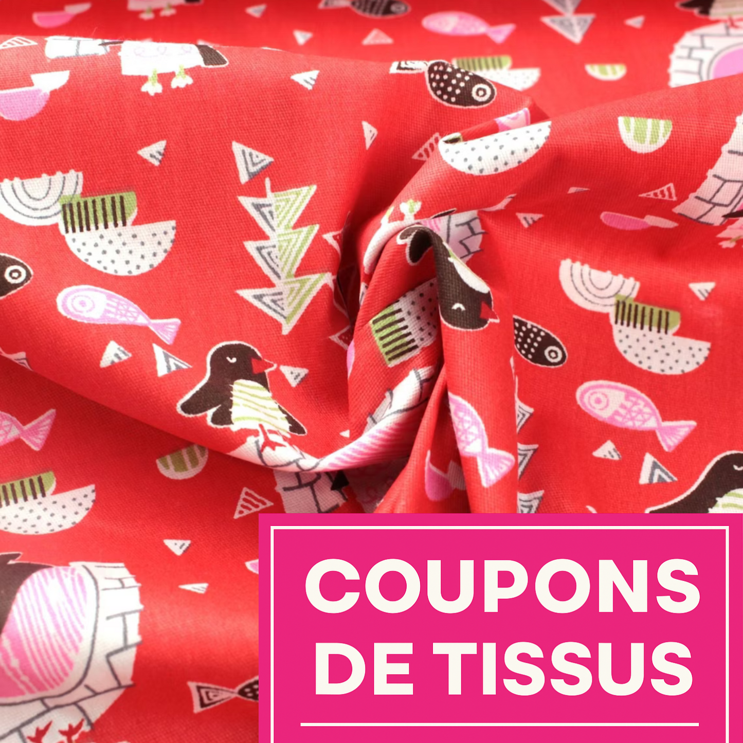 Coupon 45x45cm - Tissu coton Motif pingouins