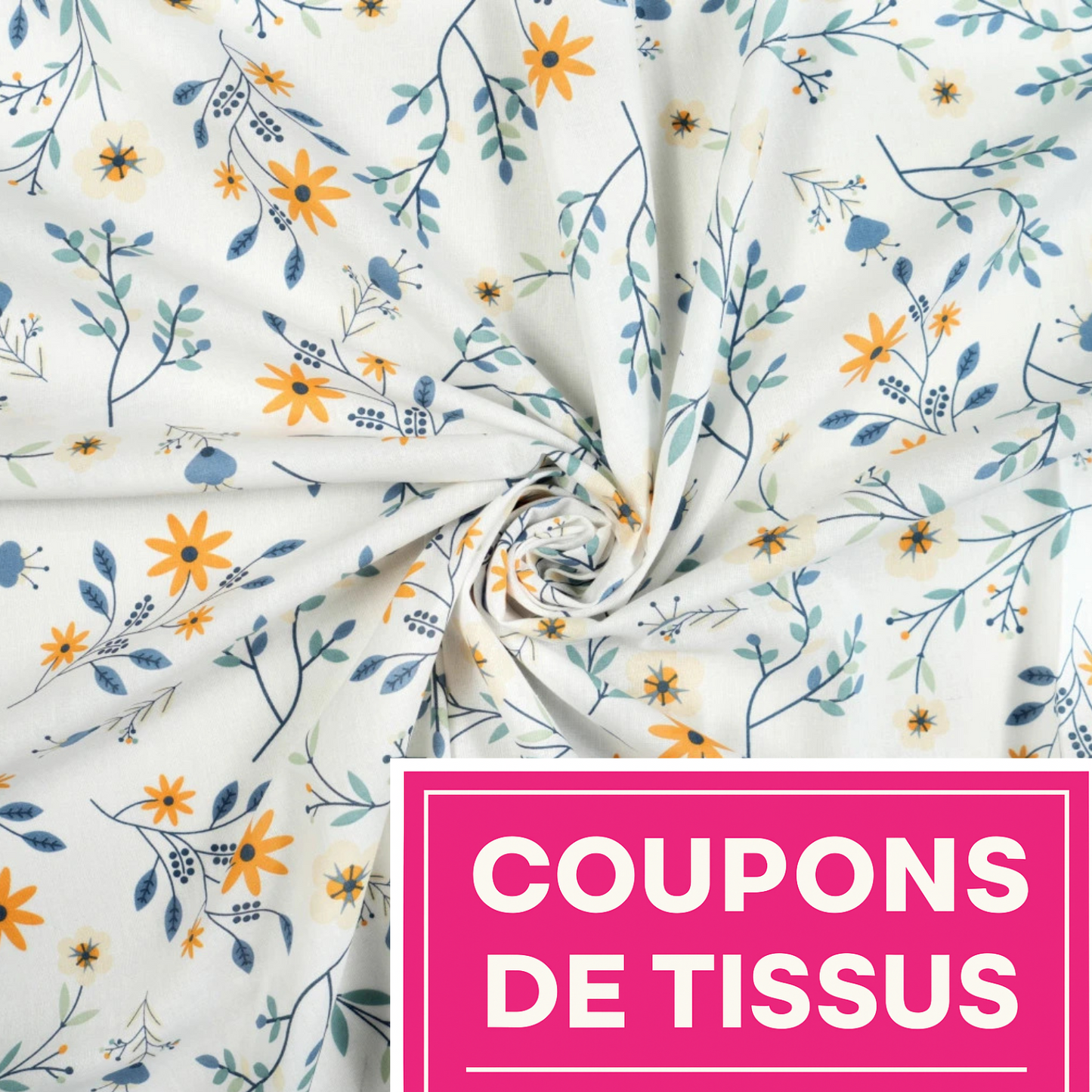 Coupon 50x50cm - Tissu coton Motif fleurs