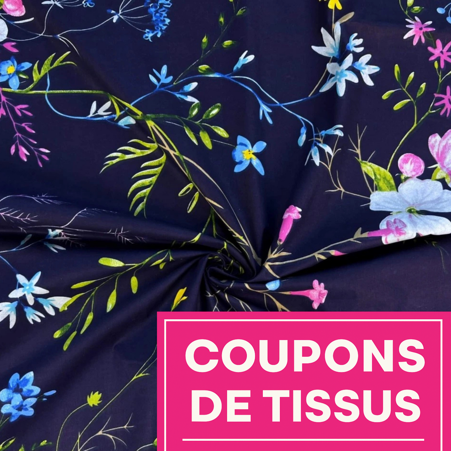 Coupon 50x50cm - Tissu coton Motif fleurs
