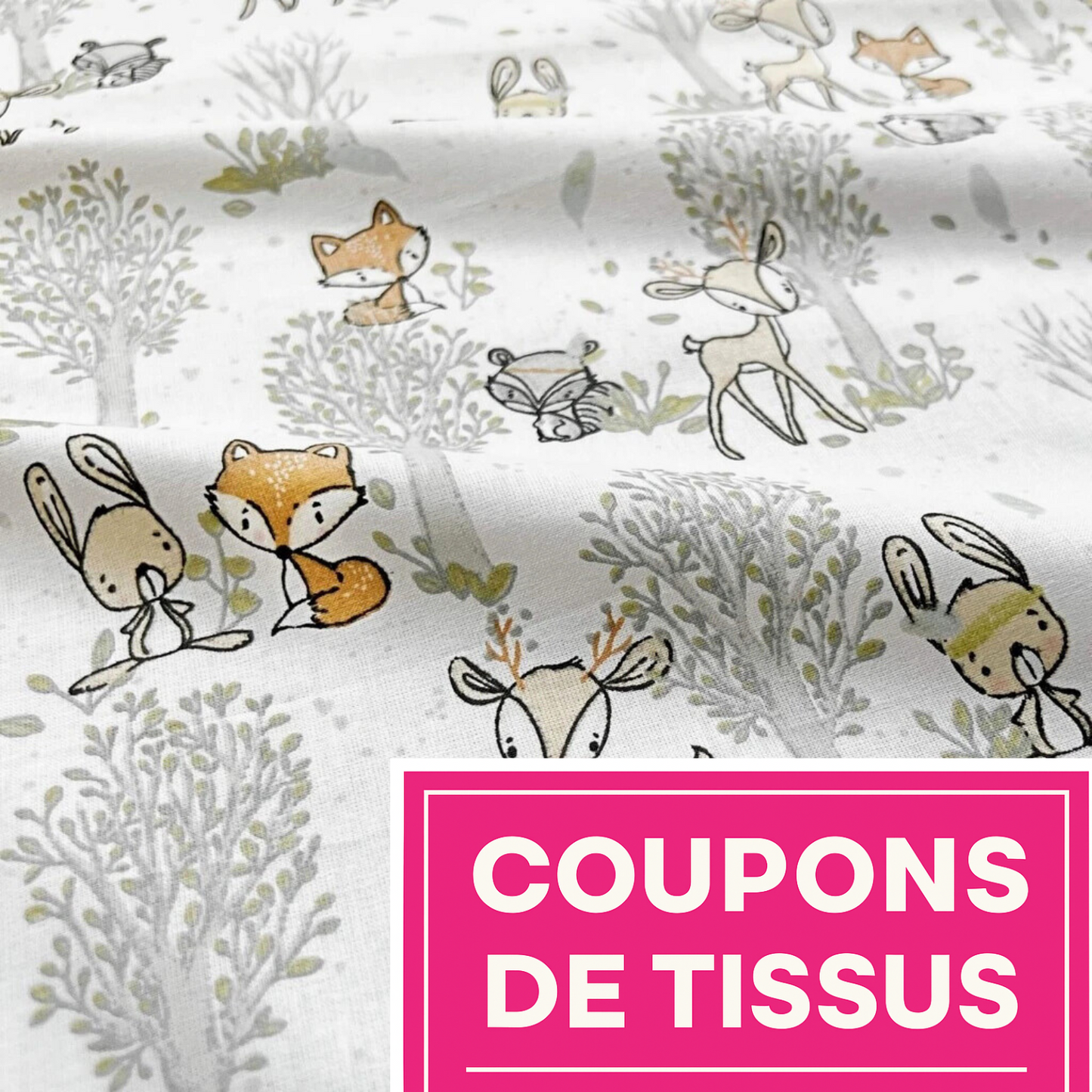 Coupon 50x50cm - Tissu coton Motif animaux