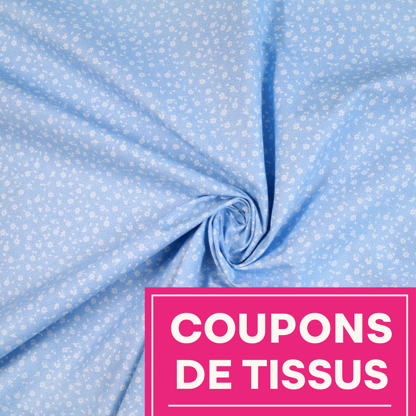 Coupon 50x50cm - Tissu coton Motif fleurs bleu