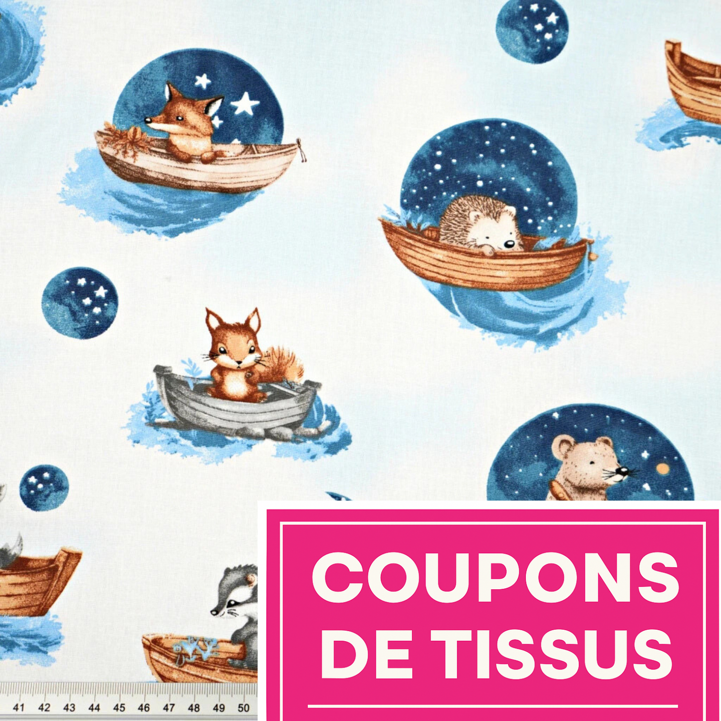 Coupon 50x50cm - Tissu coton Motif animaux