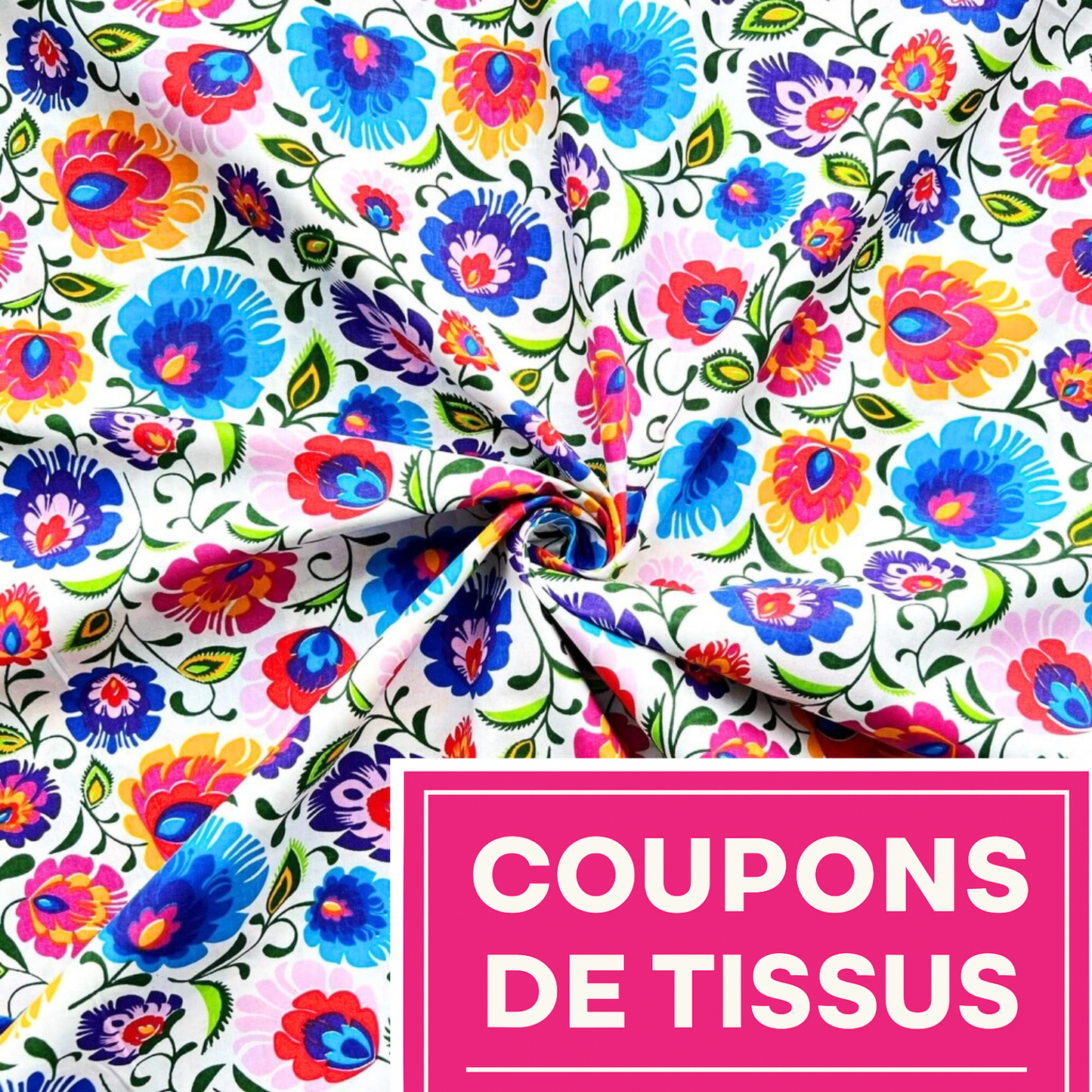 Coupon 50x50cm - Tissu coton Motif fleurs