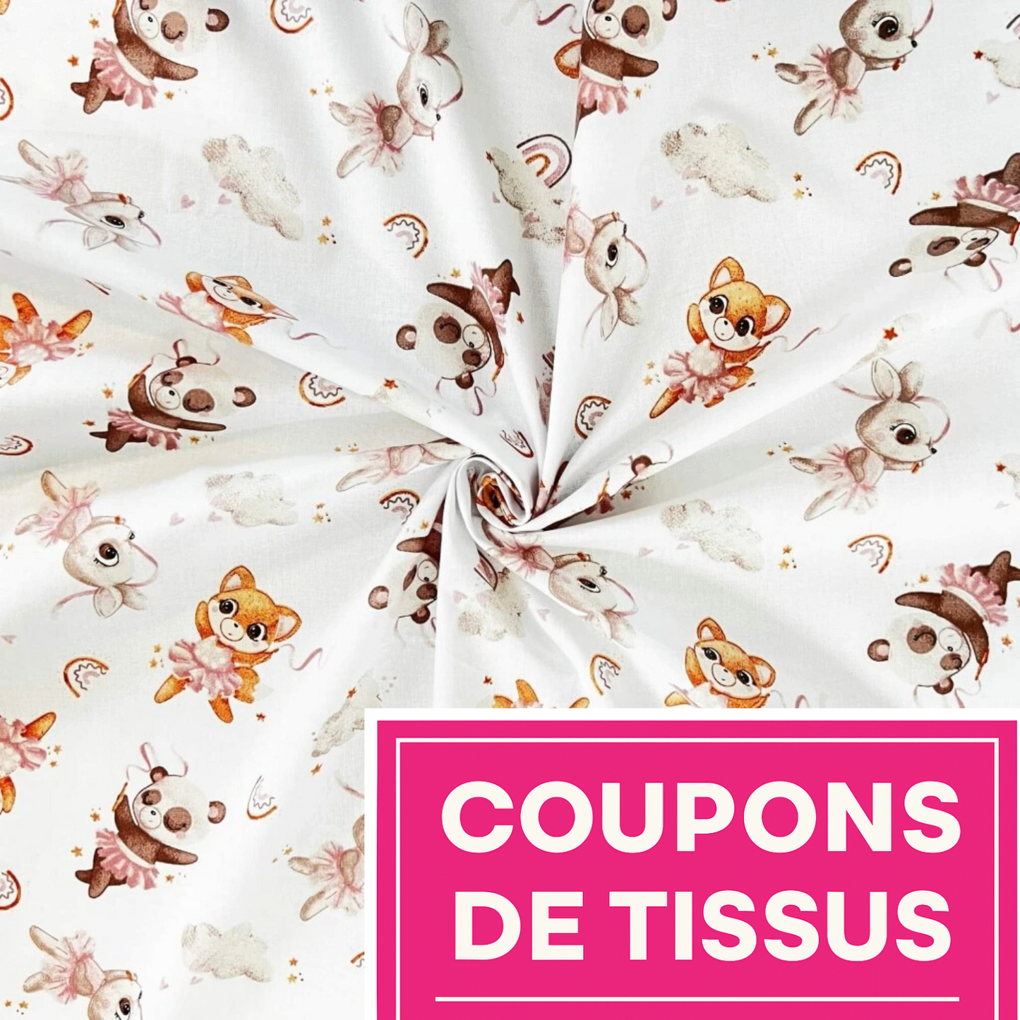 Coupon 50x50cm - Tissu coton Motif animaux