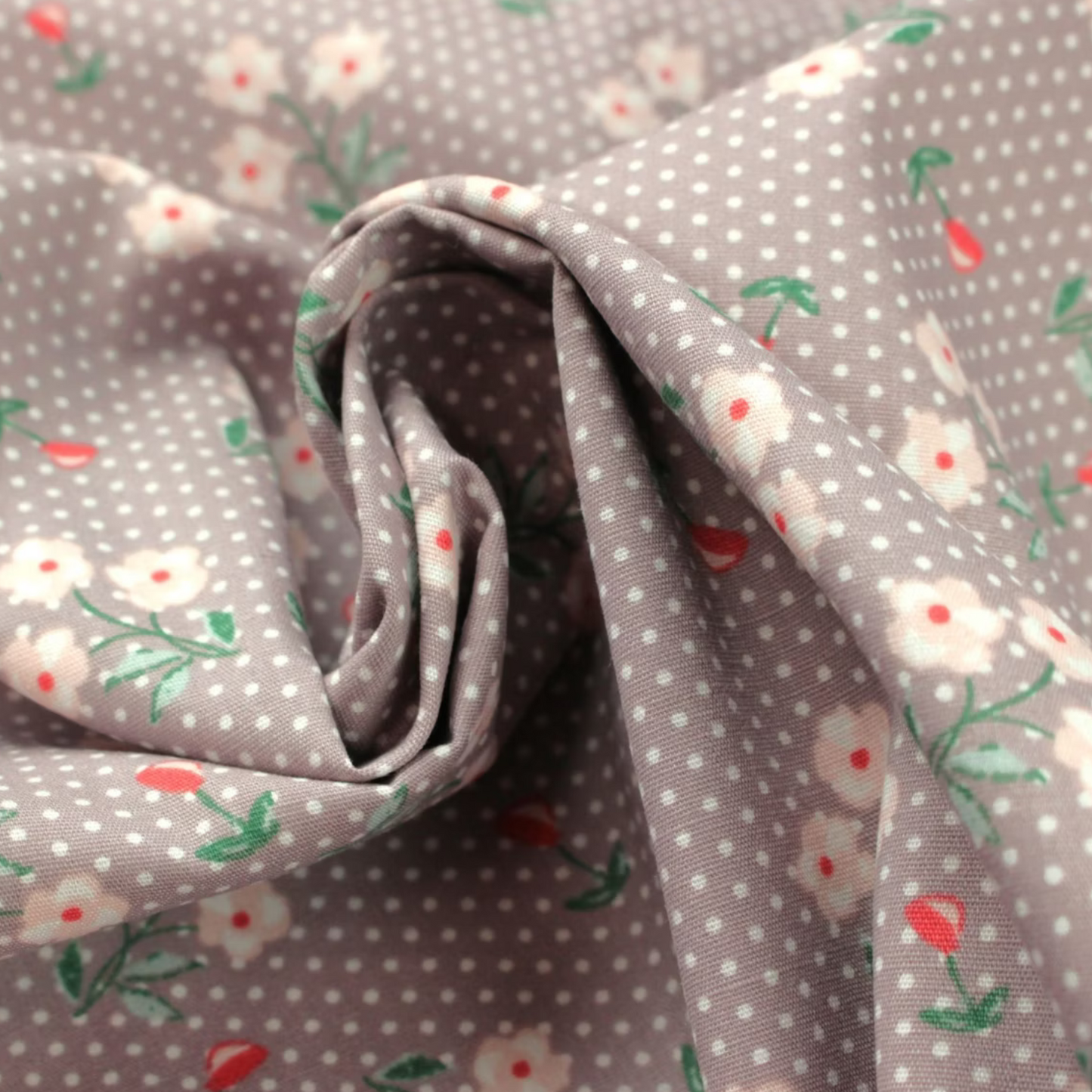 Coupon 45x45cm - Tissu coton Motif fleurs et pois