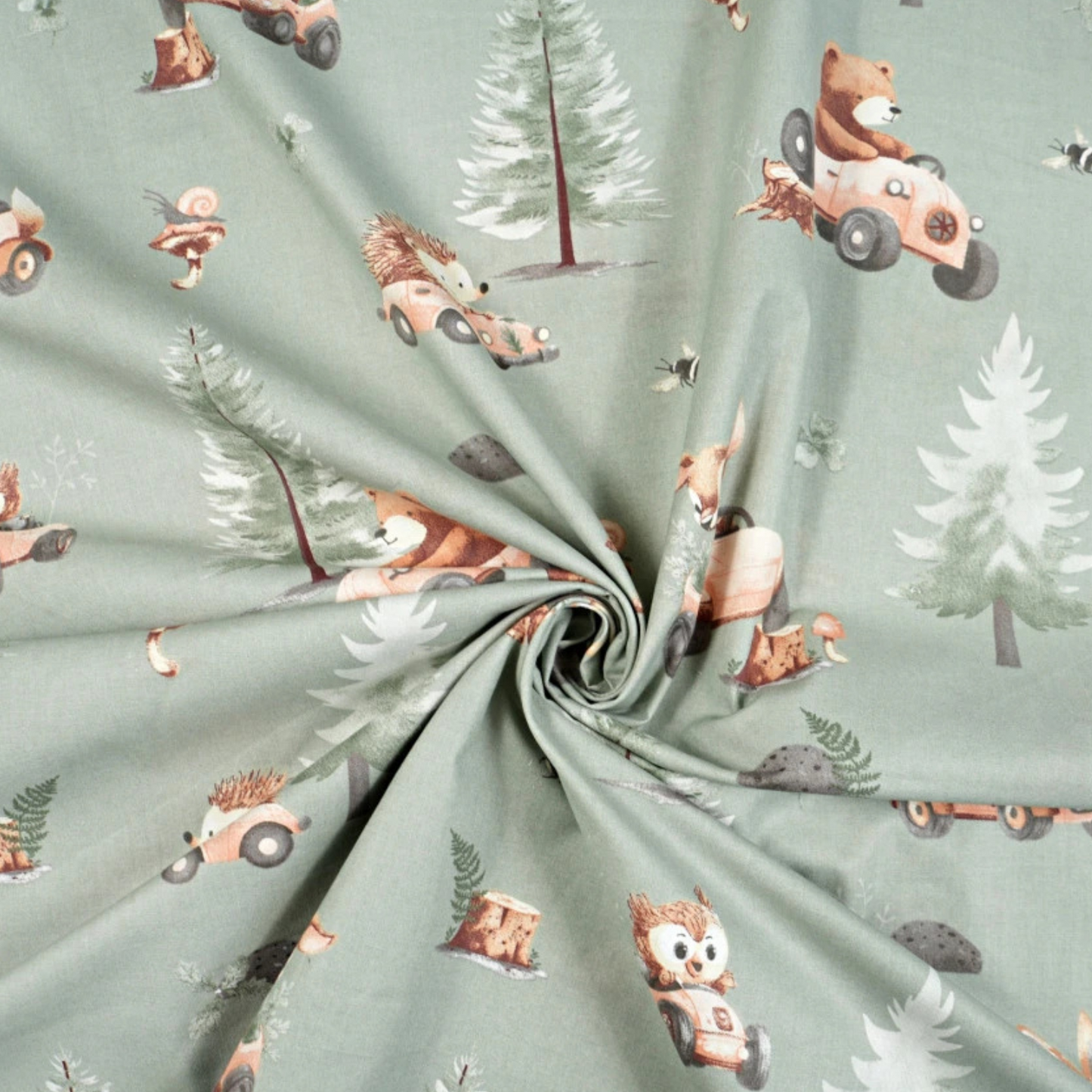 Coupon 50x50cm - Tissu coton Motif animaux vert sauge