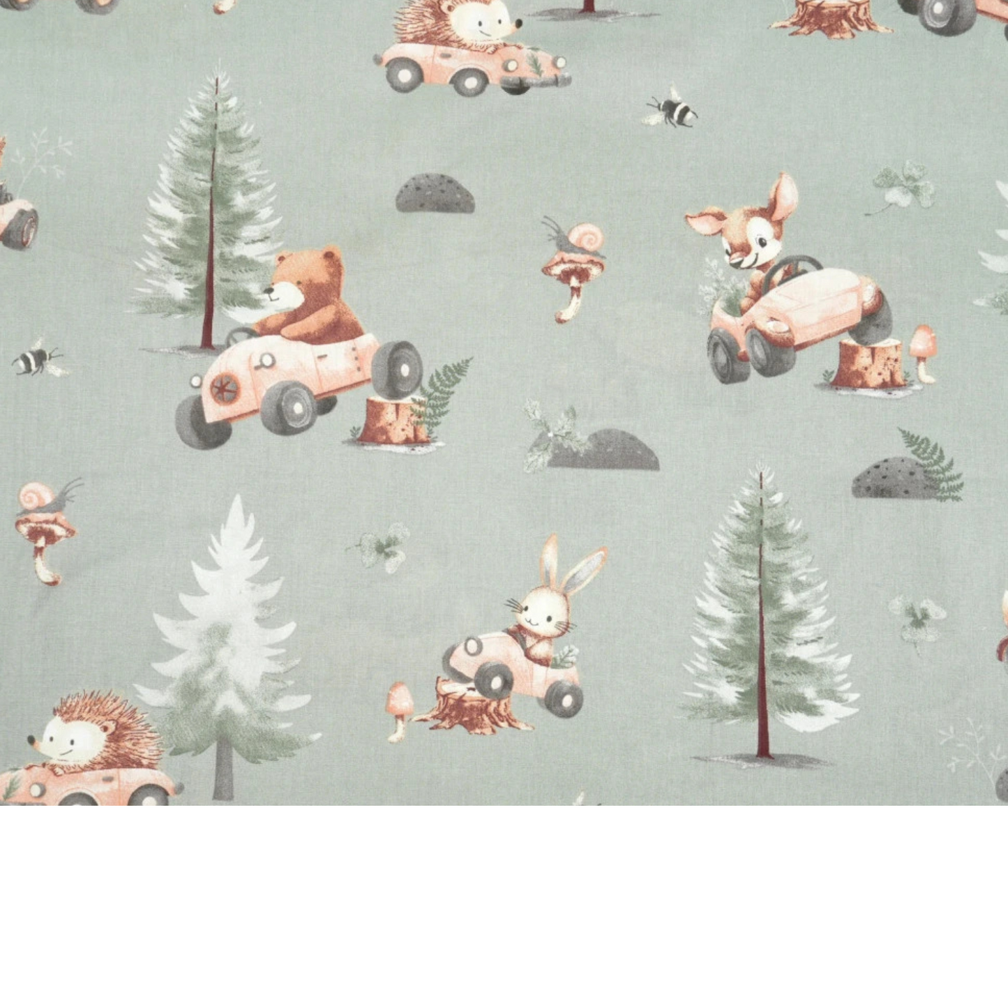 Coupon 50x50cm - Tissu coton Motif animaux vert sauge