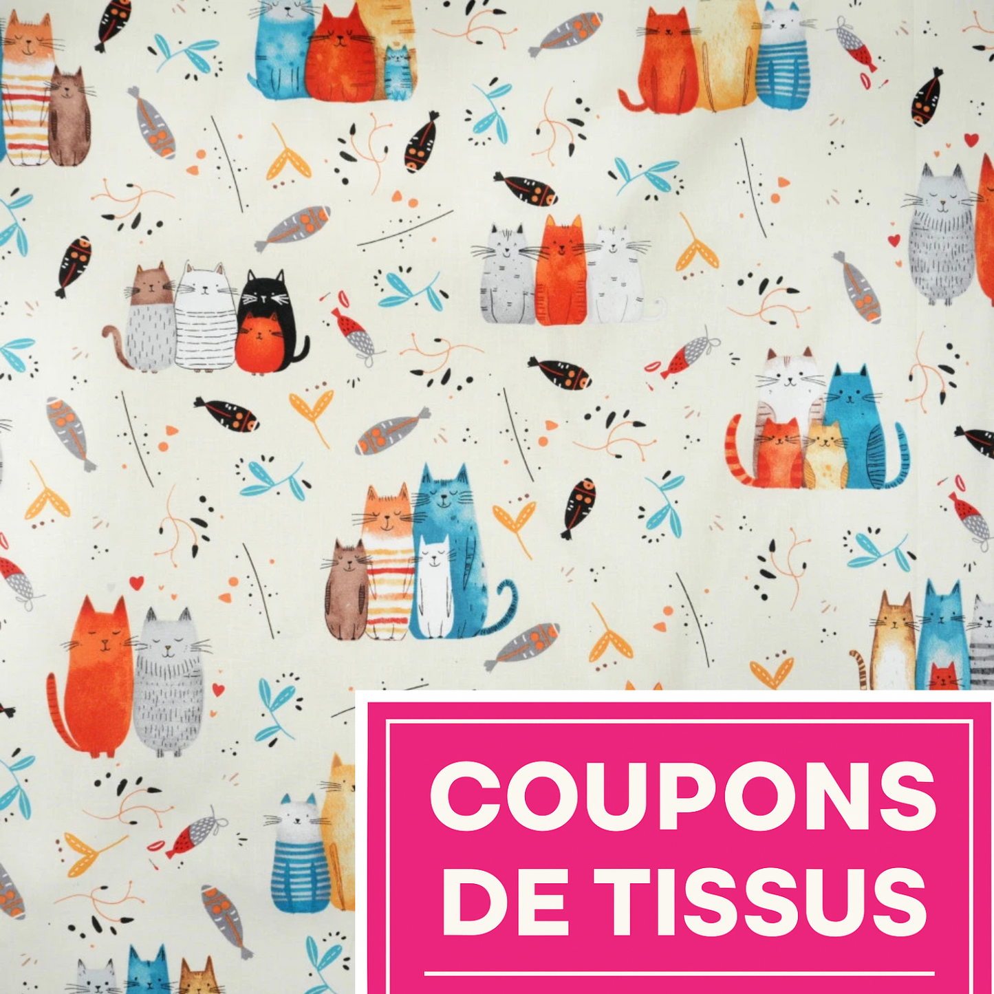 Coupon 50x50cm - Tissu coton Motif chats
