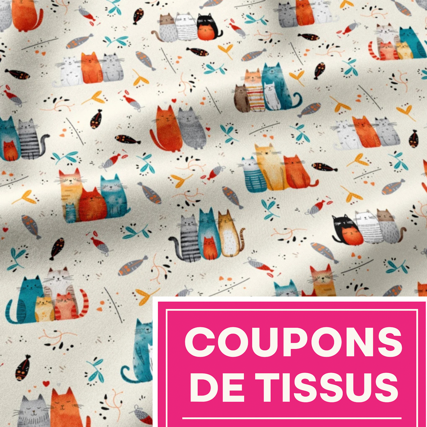 Coupon 50x50cm - Tissu coton Motif chats