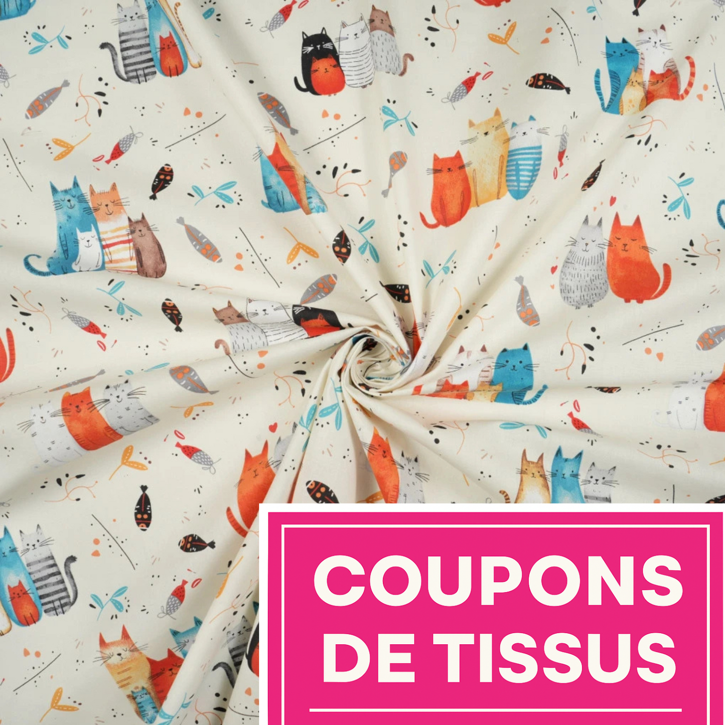 Coupon 50x50cm - Tissu coton Motif chats