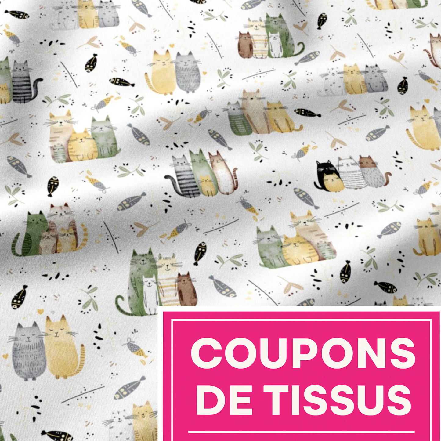 Coupon 50x50cm - Tissu coton Motif chats