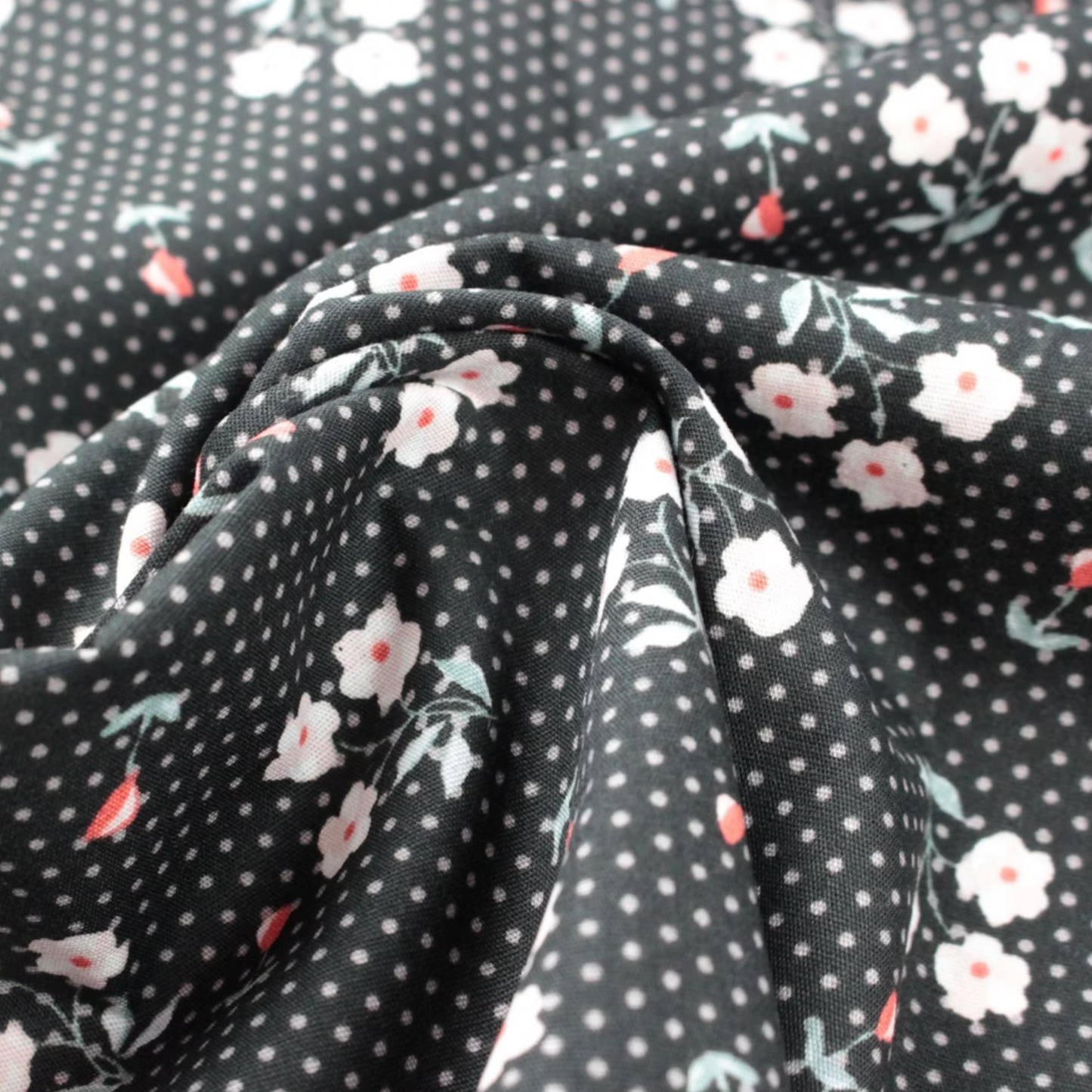Coupon 45x45cm - Tissu coton Motif fleurs et pois