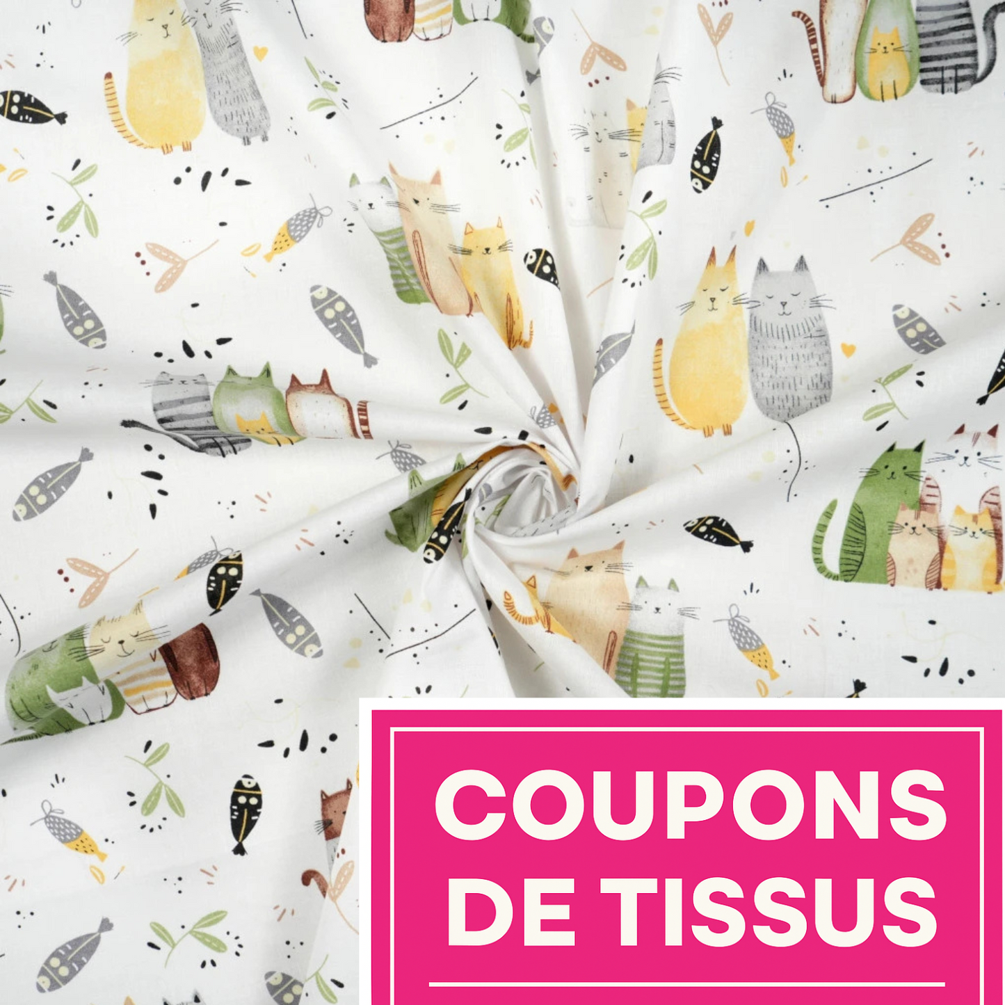 Coupon 50x50cm - Tissu coton Motif chats