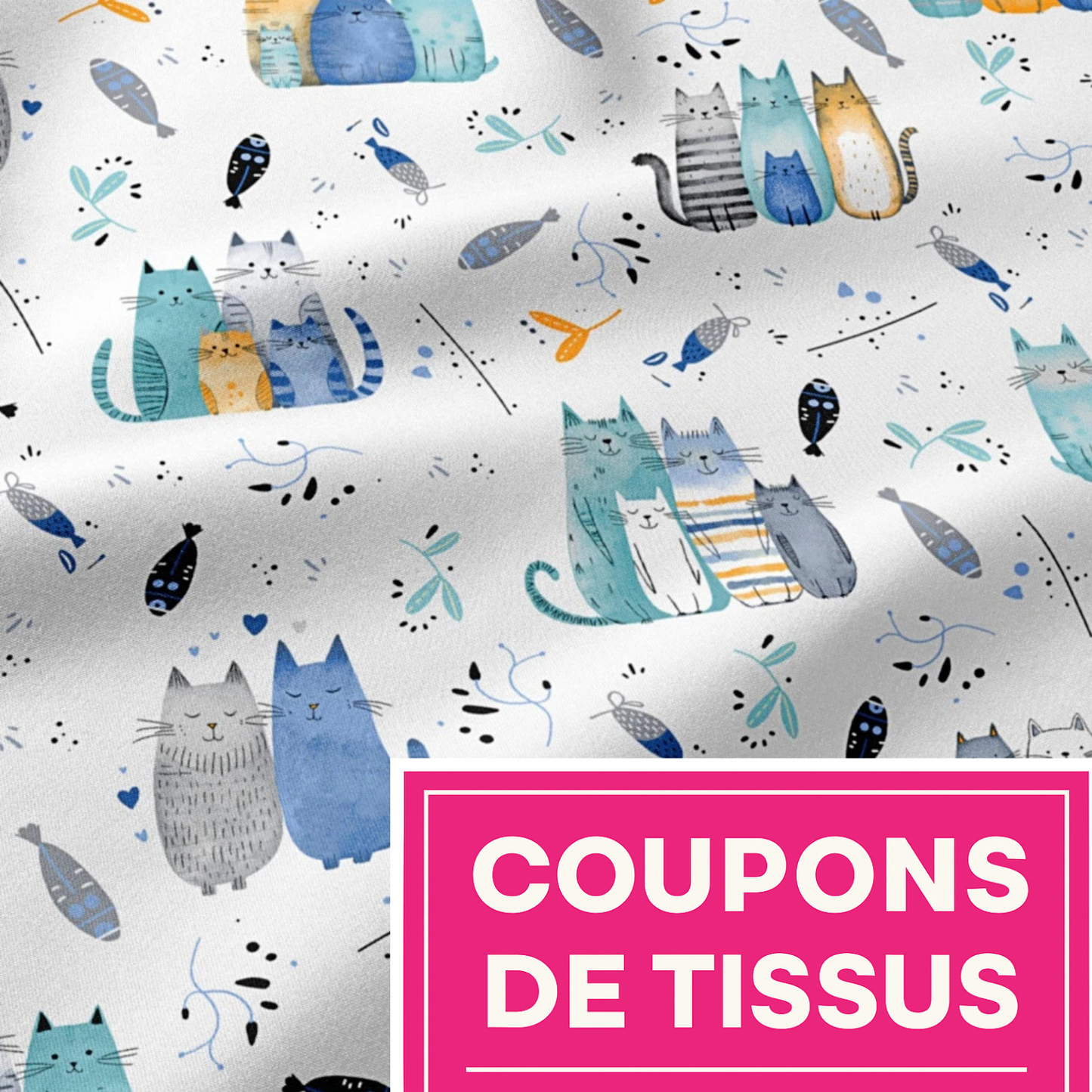 Coupon 50x50cm - Tissu coton Motif chats
