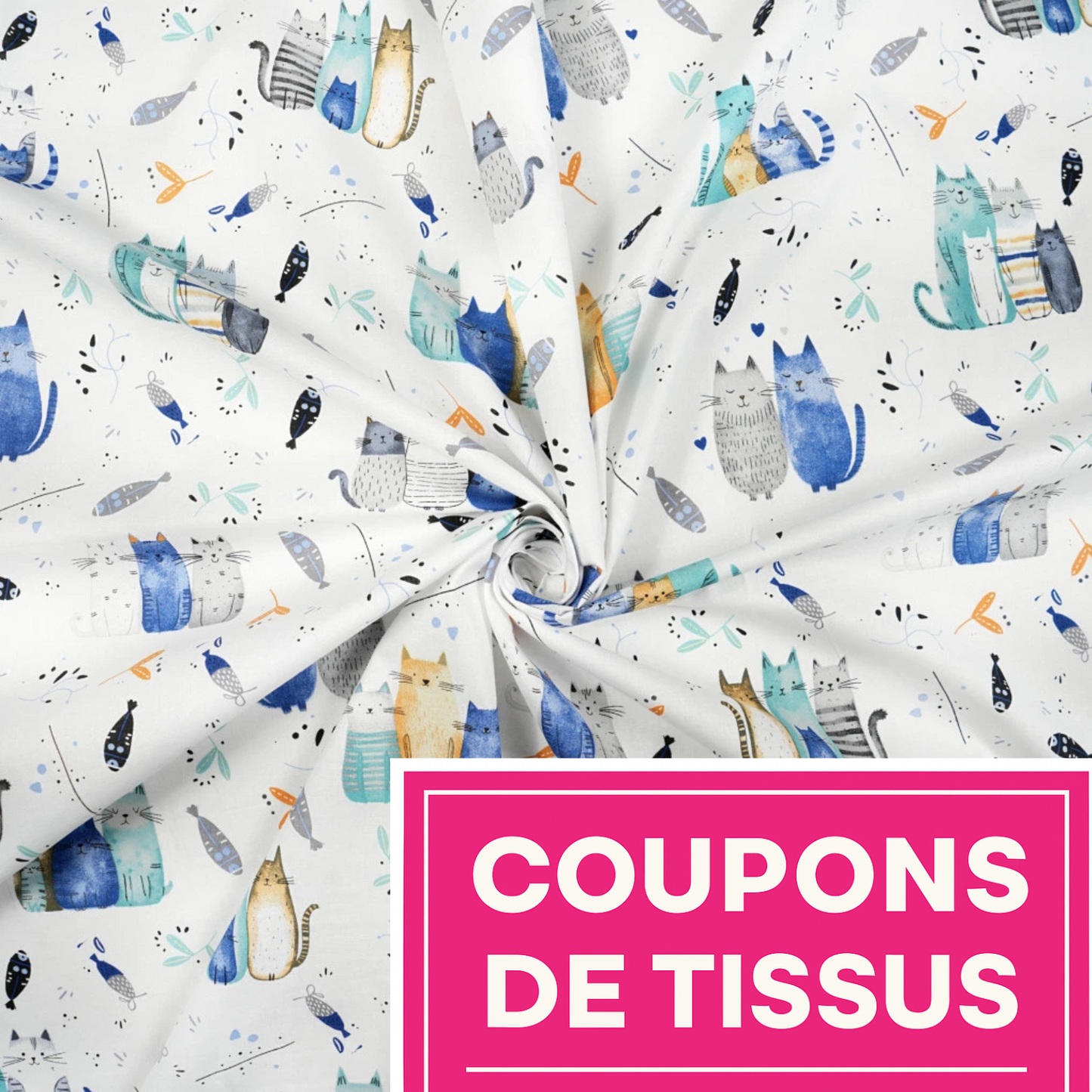 Coupon 50x50cm - Tissu coton Motif chats