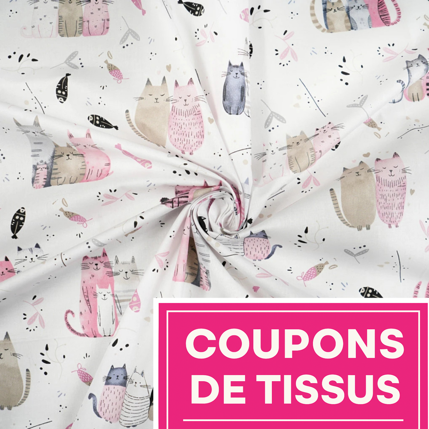 Coupon 50x50cm - Tissu coton Motif chats