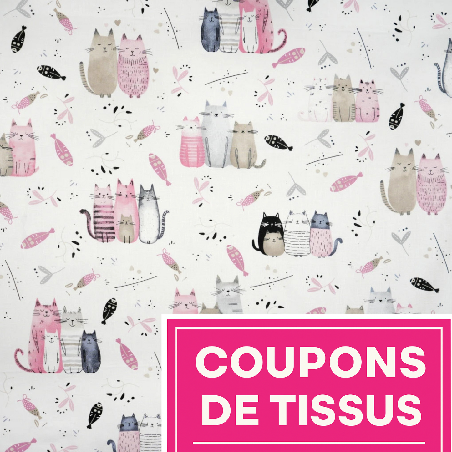 Coupon 50x50cm - Tissu coton Motif chats