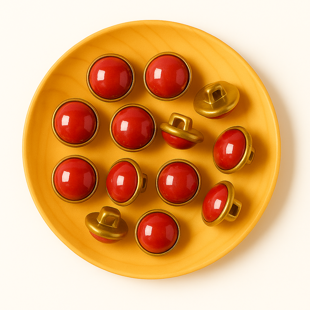 Lot de 10 boutons 10mm couleur rouge foncé/doré