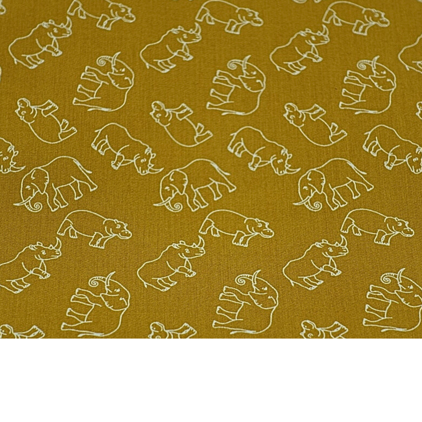 Coupon 45x45cm - Tissu coton Motif éléphants, hippopotames, rhinocéros sur fond moutarde