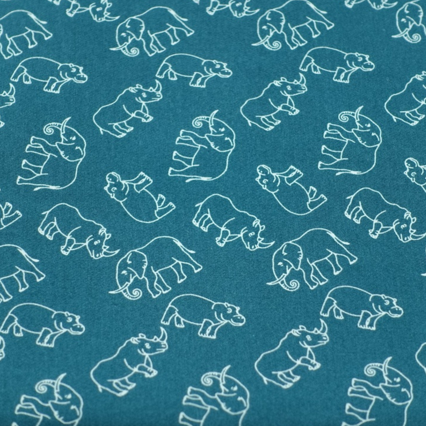 Coupon 45x45cm - Tissu coton Motif éléphants, hippopotames, rhinocéros fond pétrole