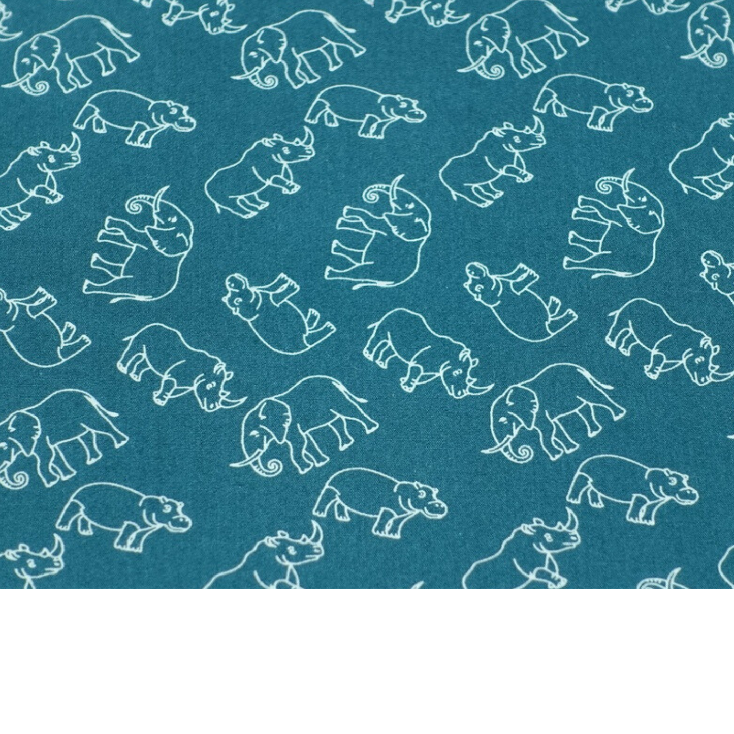Coupon 45x45cm - Tissu coton Motif éléphants, hippopotames, rhinocéros fond pétrole