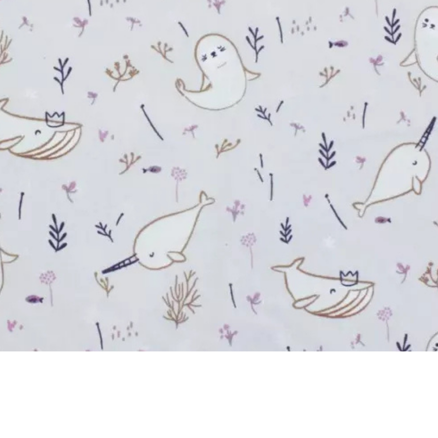 Coupon 50x50cm - Tissu coton Motif animaux baleines, otaries et narvals violet