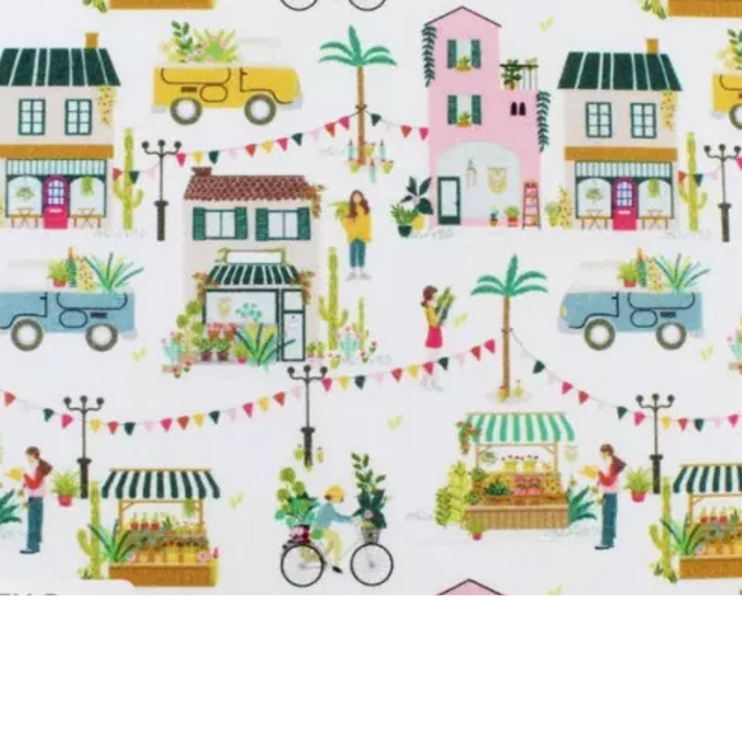Coupon 50x50cm - Tissu coton Motif village en fleurs