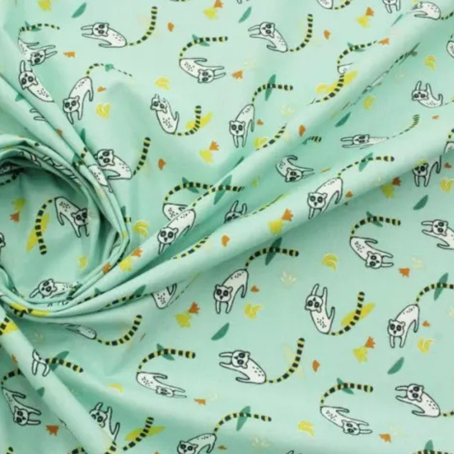 Coupon 50x50cm - Tissu coton Motif lémuriens et bananes
