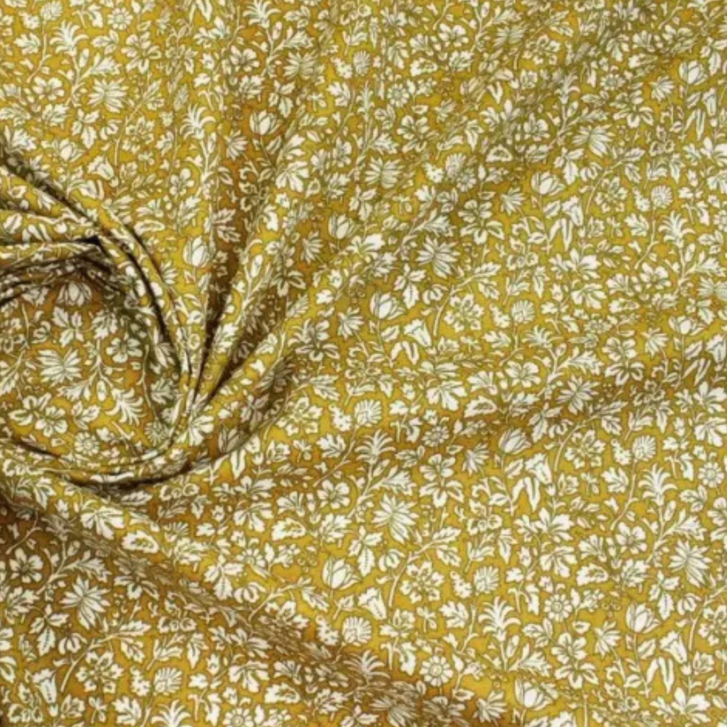 Coupon 45x45cm - Tissu coton Motif fleurs moutarde