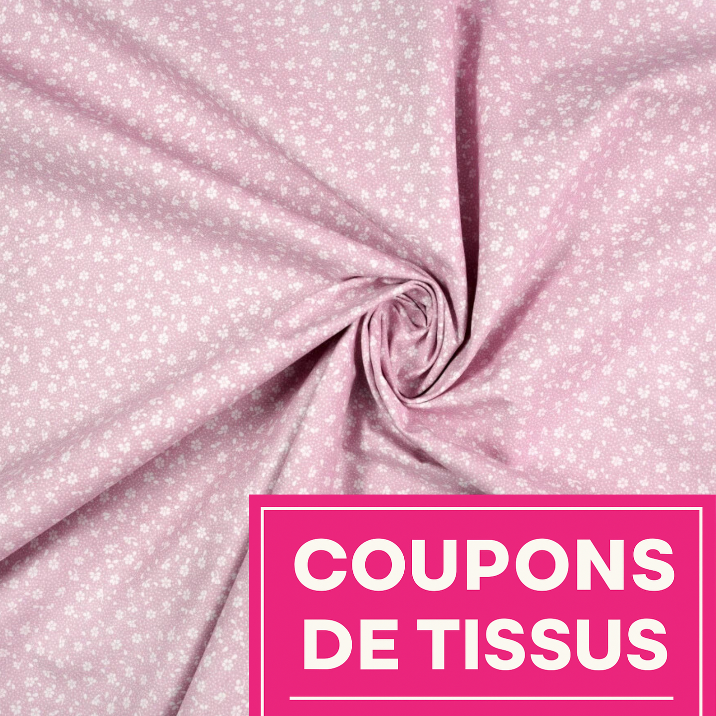 Coupon 50x50cm - Tissu coton Motif fleurs rose poudré