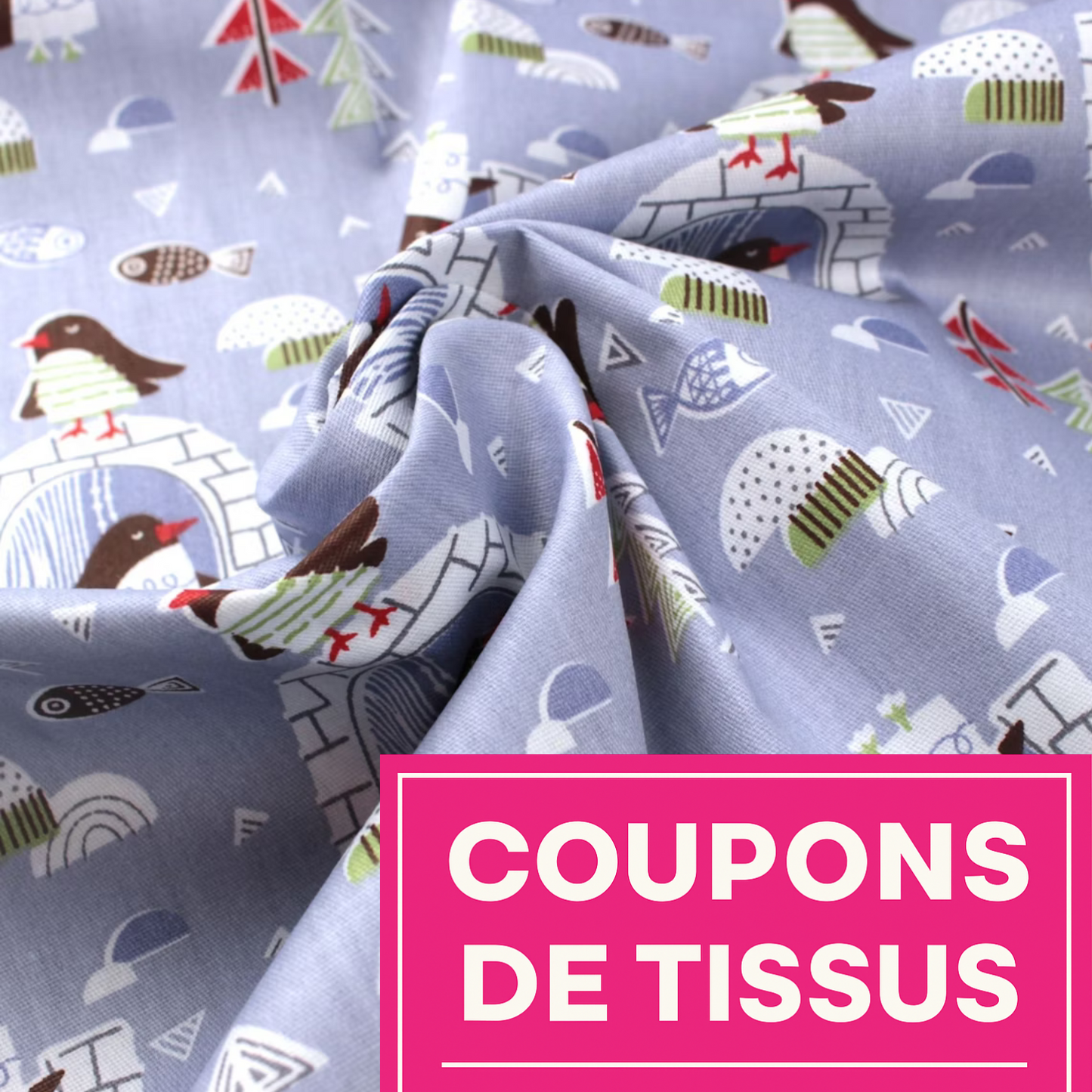 Coupon 45x45cm - Tissu coton Motif pingouins
