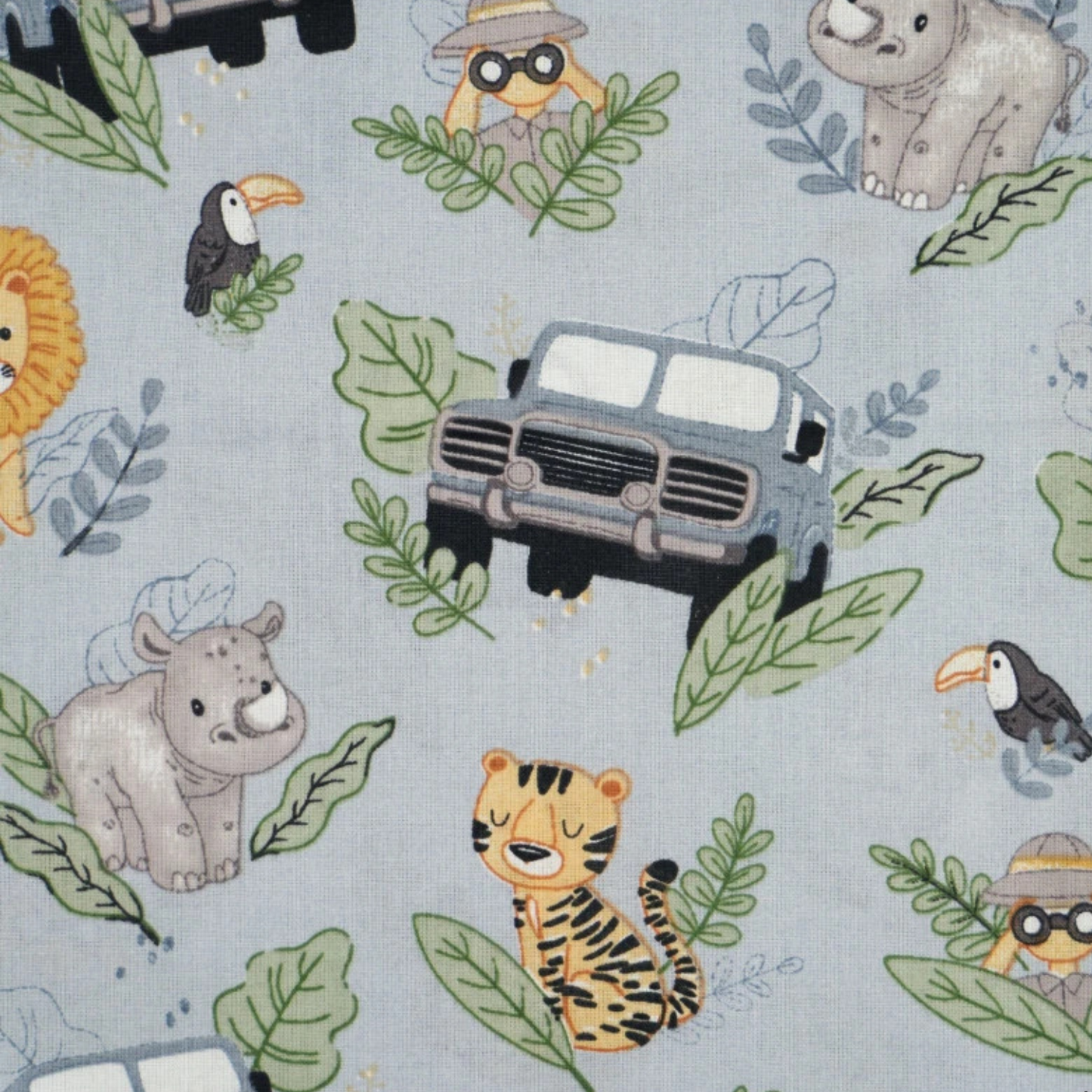 Coupon 50x50cm - Tissu coton Motif safari en afrique fond gris