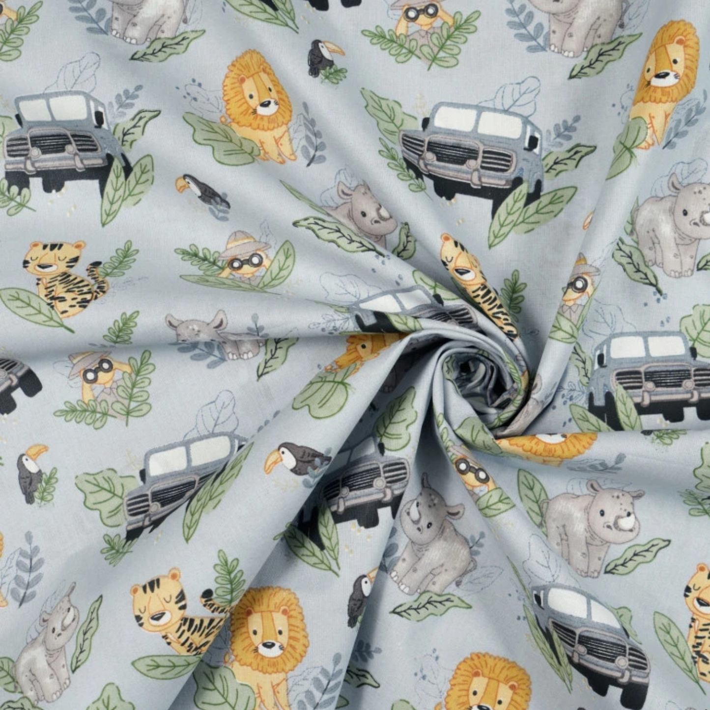 Coupon 50x50cm - Tissu coton Motif safari en afrique fond gris