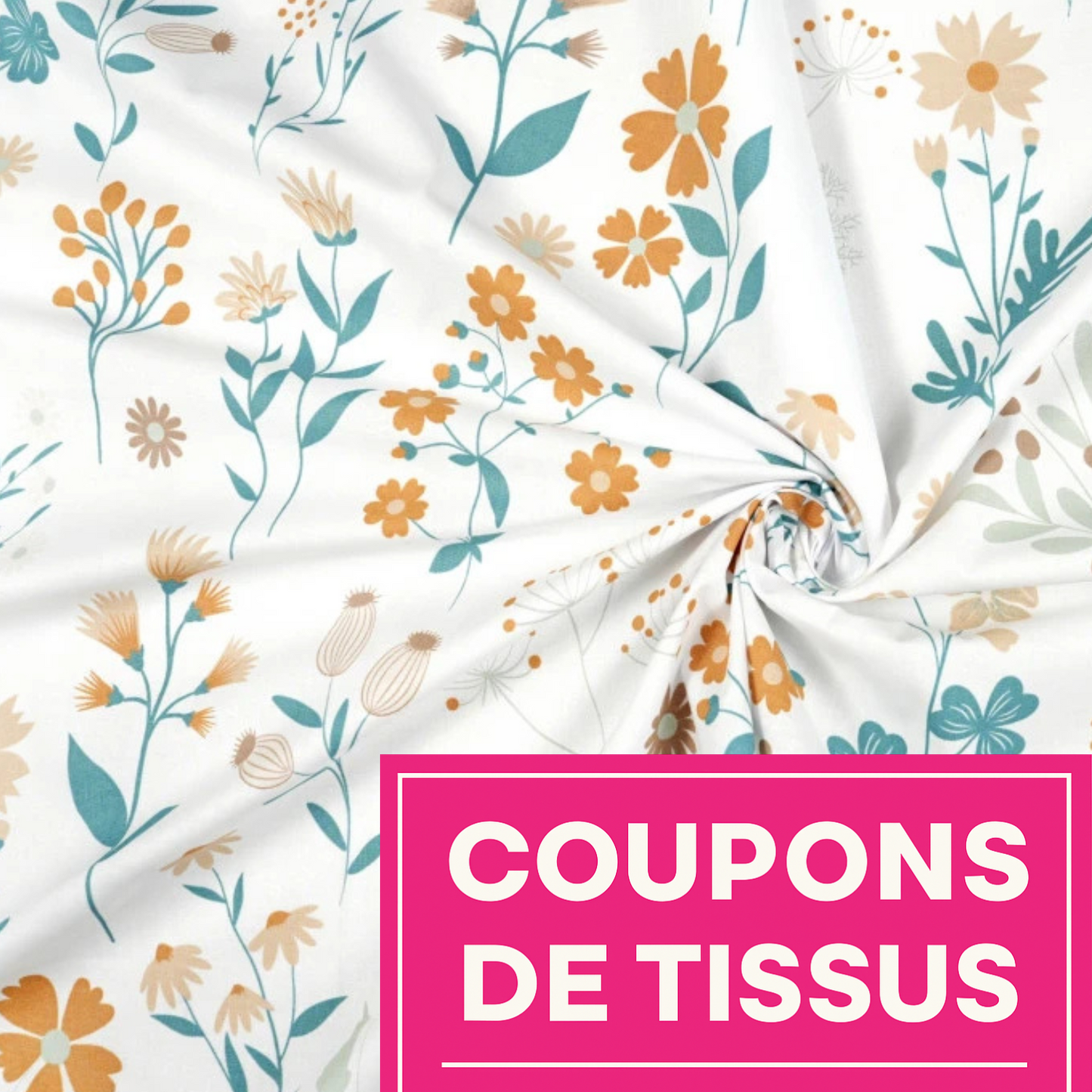 Coupon 50x50cm - Tissu coton Motif fleurs