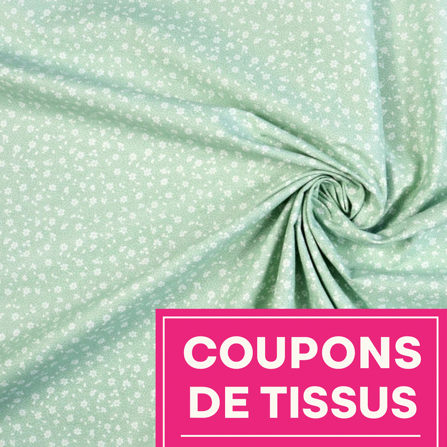 Coupon 50x50cm - Tissu coton Motif fleurs sauge