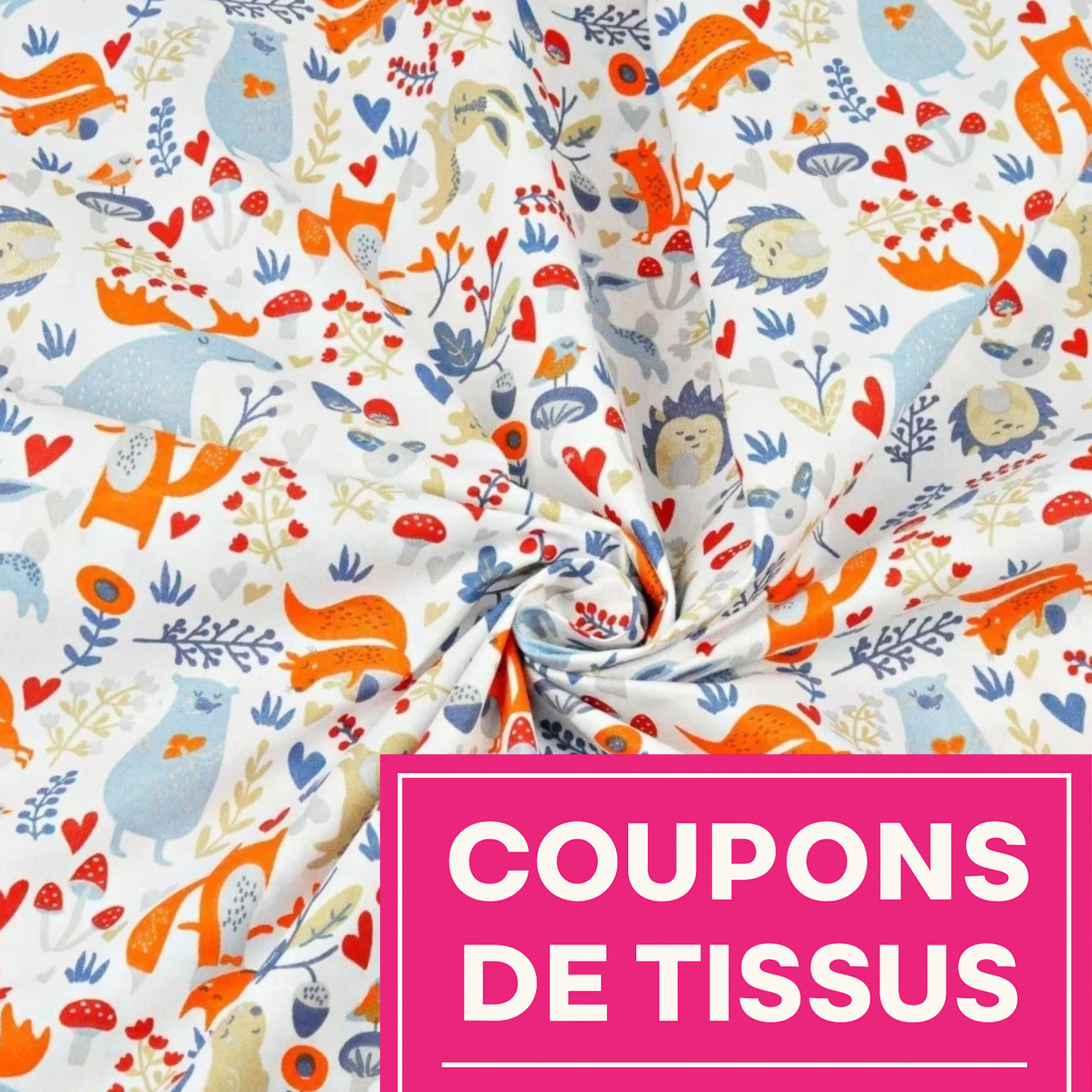 Coupon 50x50cm - Tissu coton Motif animaux
