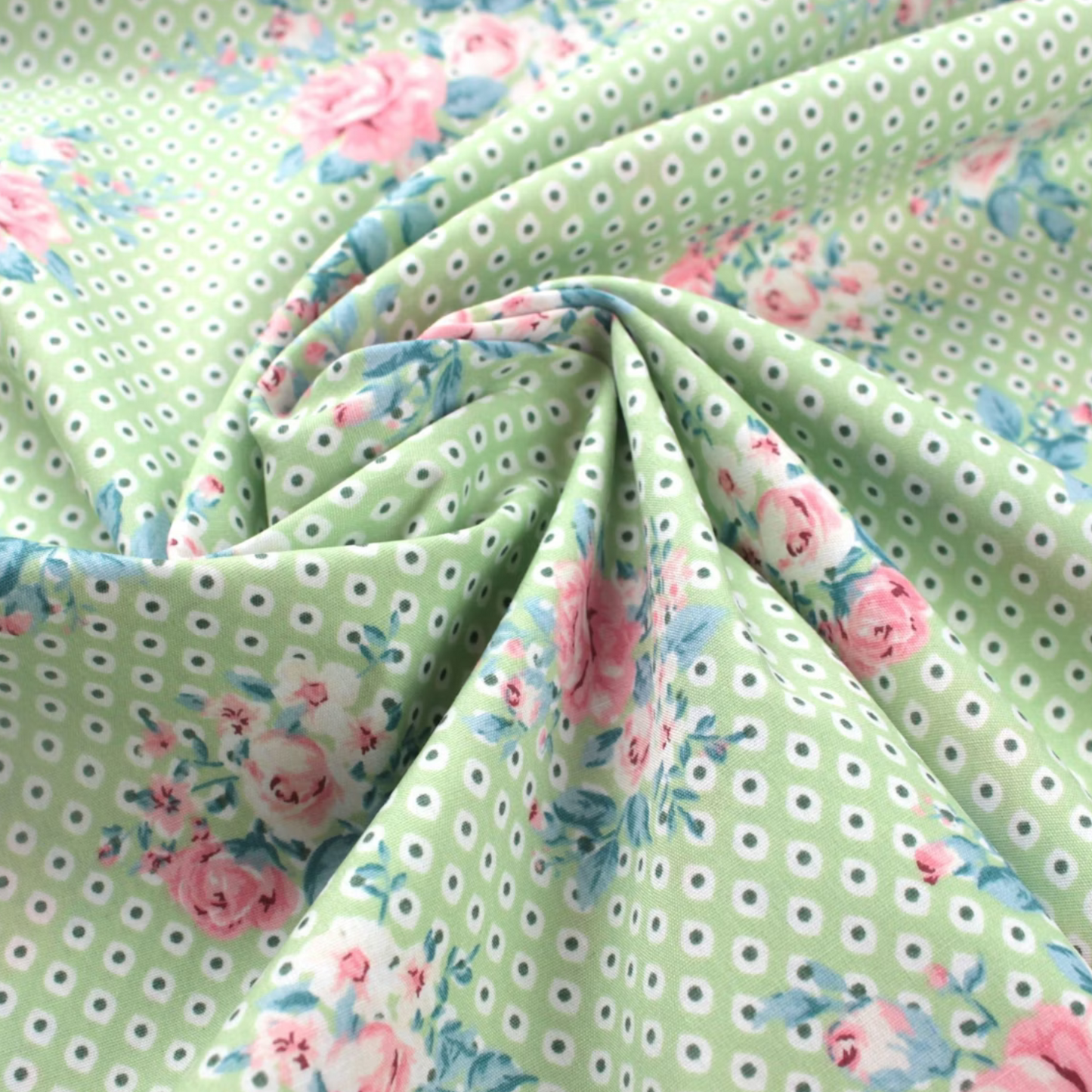 Coupon 45x45cm - Tissu coton Motifs fleurs et pois