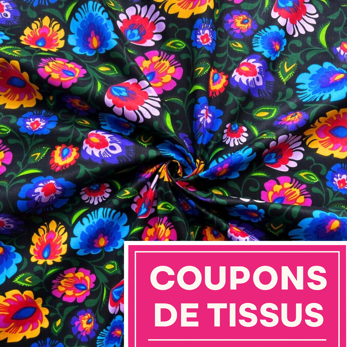 Coupon 50x50cm - Tissu coton Motif fleurs