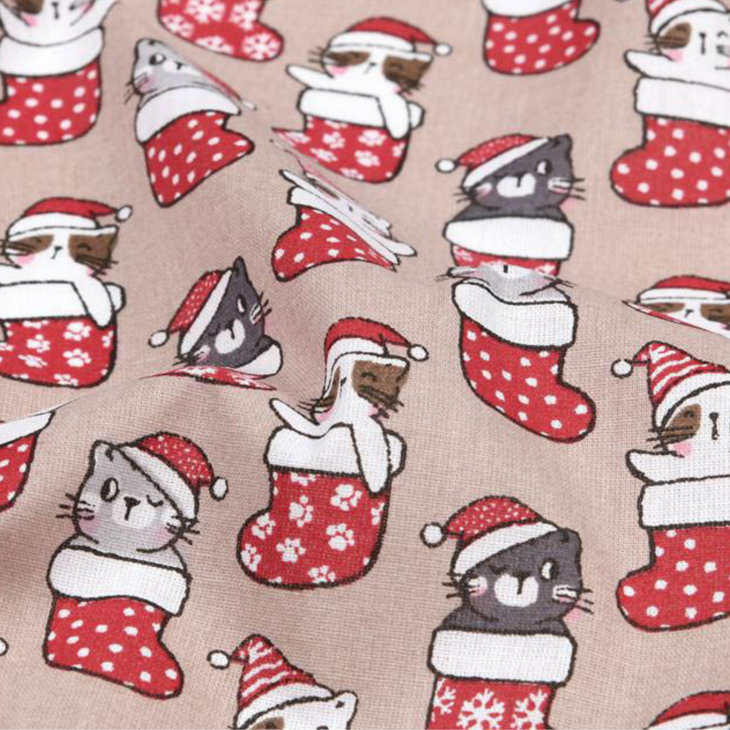 Coupon 45x45cm - Tissu coton Motif chats de Noël