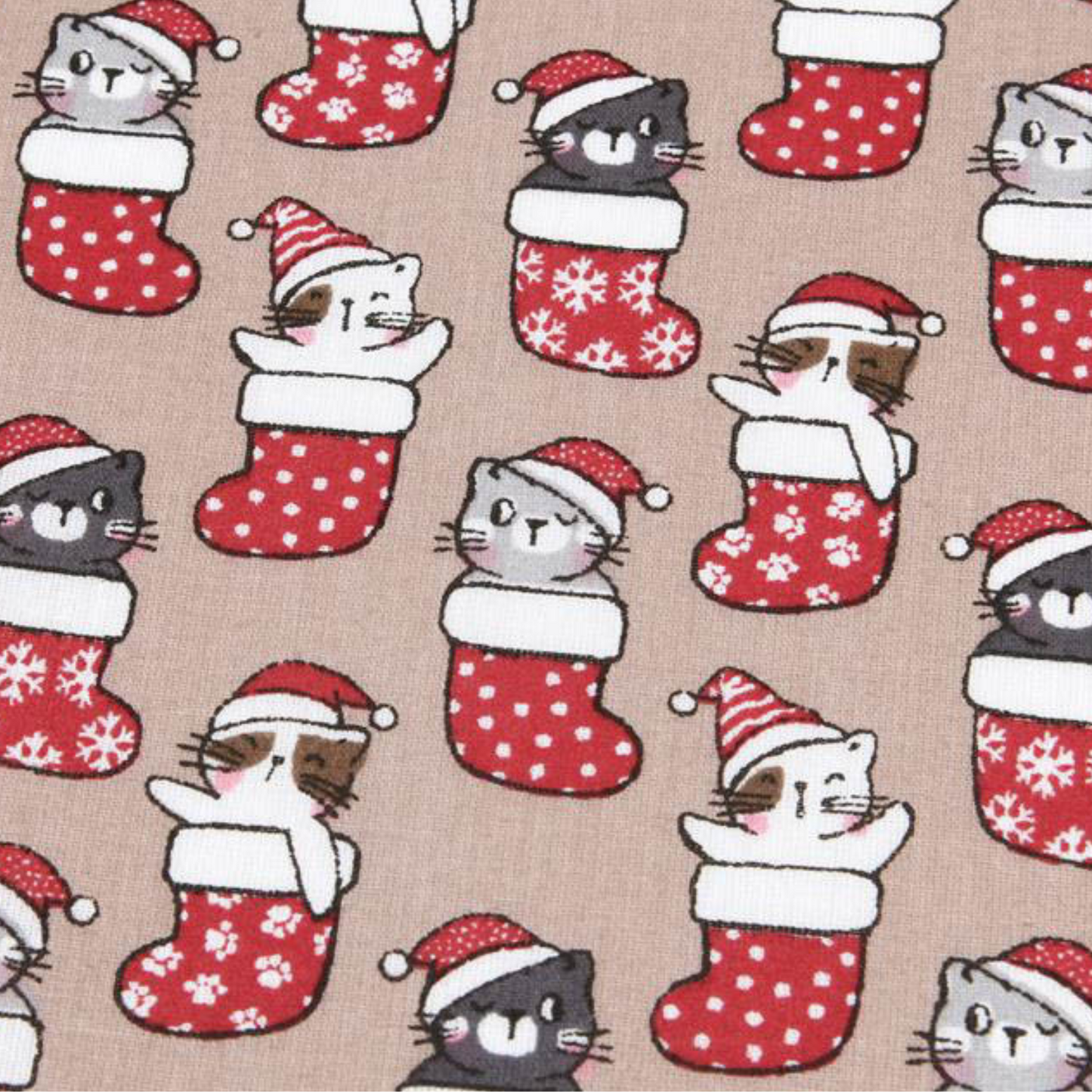 Coupon 45x45cm - Tissu coton Motif chats de Noël