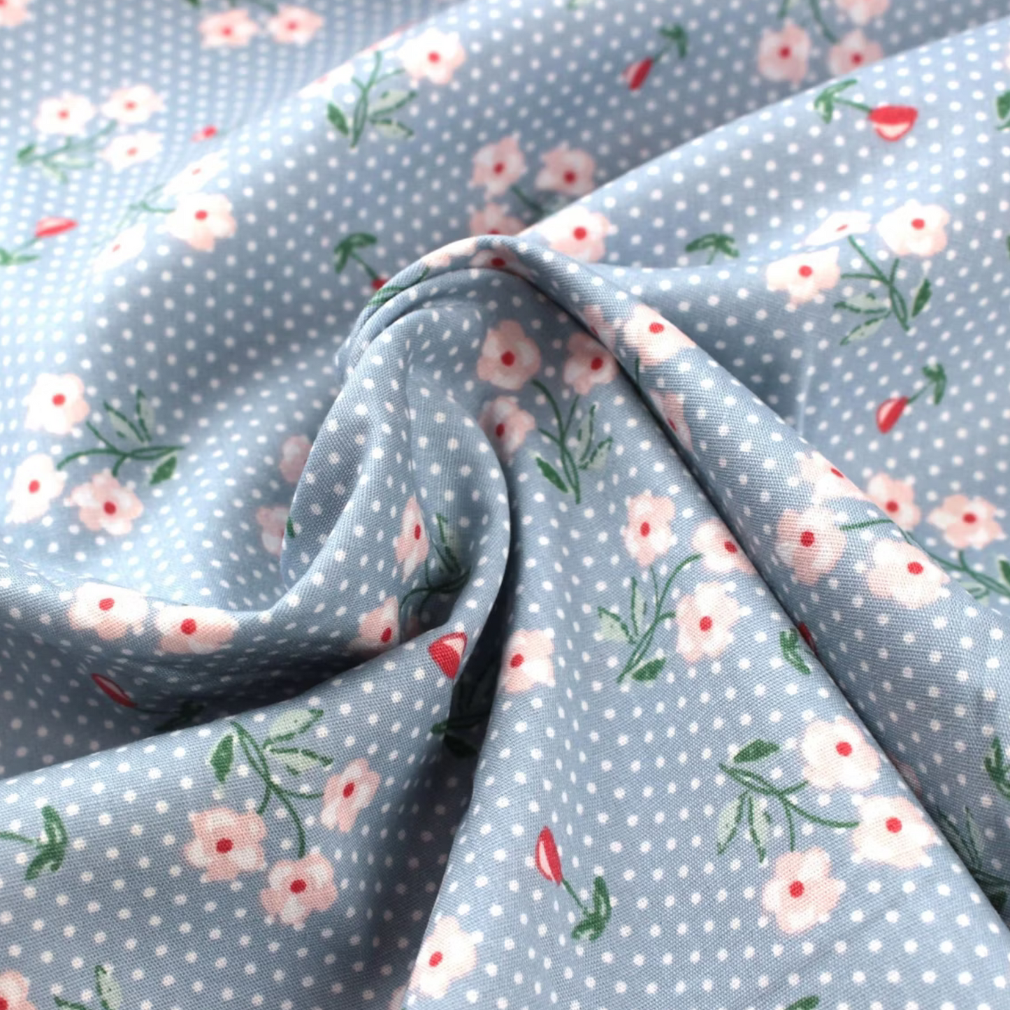 Coupon 45x45cm - Tissu coton Motif fleurs et pois