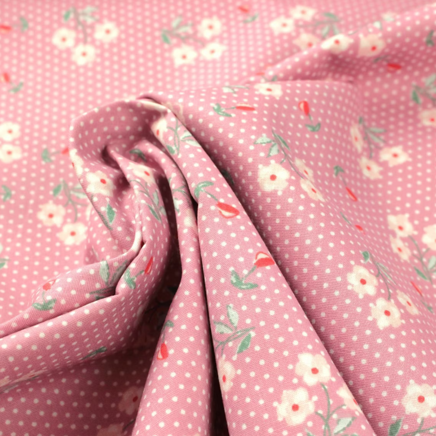 Coupon 45x45cm - Tissu coton Motif fleurs et pois