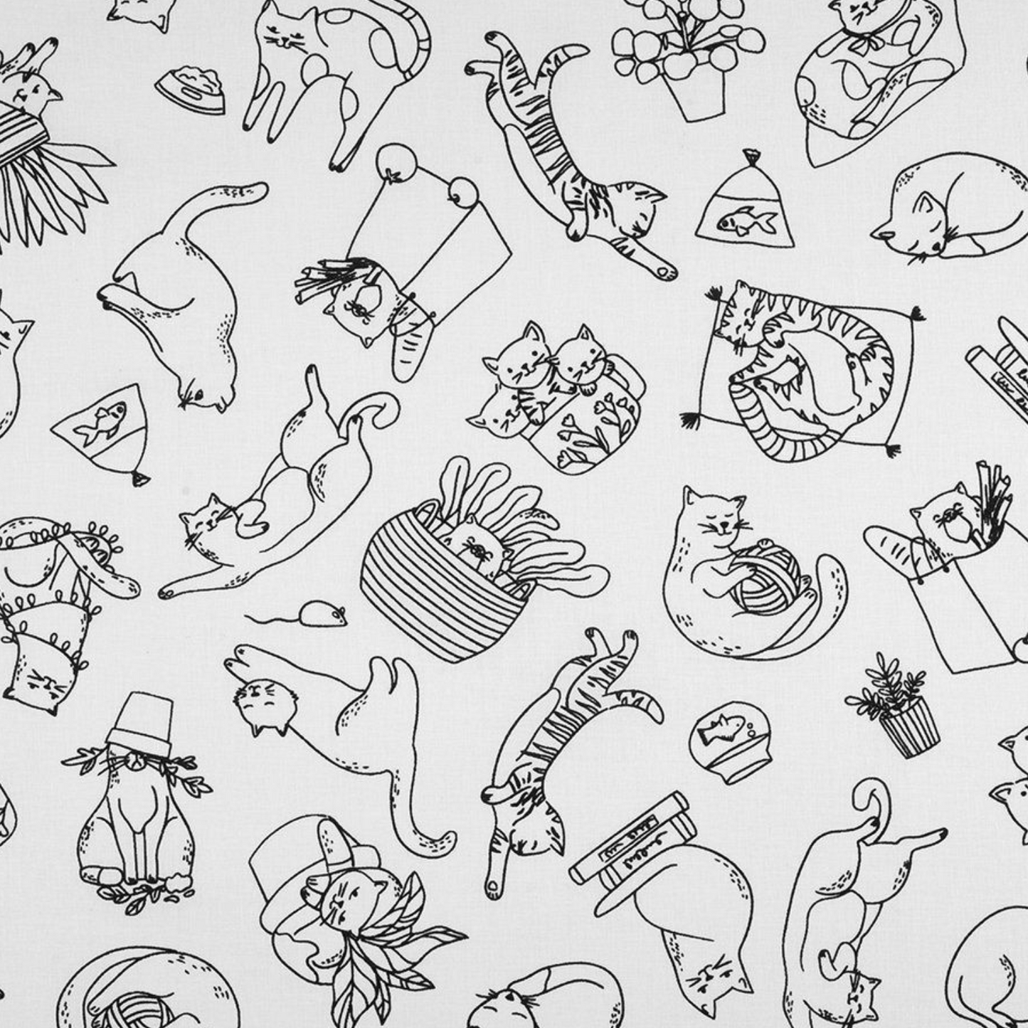 Coupon 45x45cm - Tissu coton Motif chats à colorier