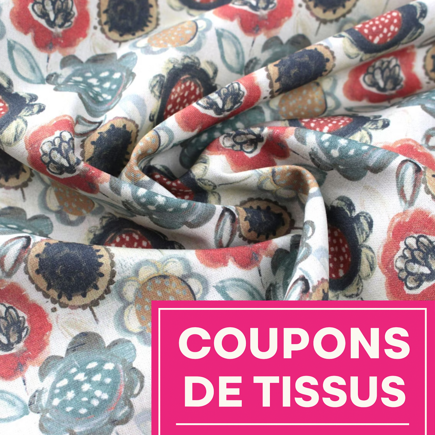 Coupon 45x45cm - Tissu coton Motif fleurs