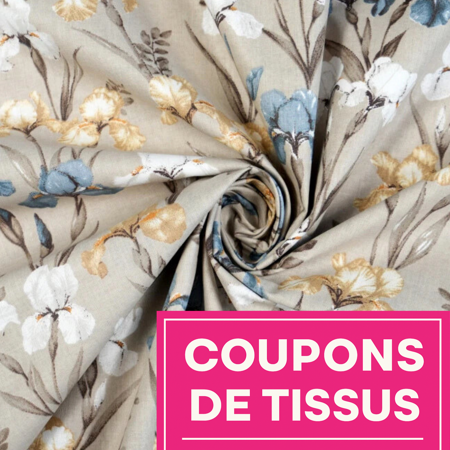 Coupon 50x50cm - Tissu coton Motif fleurs